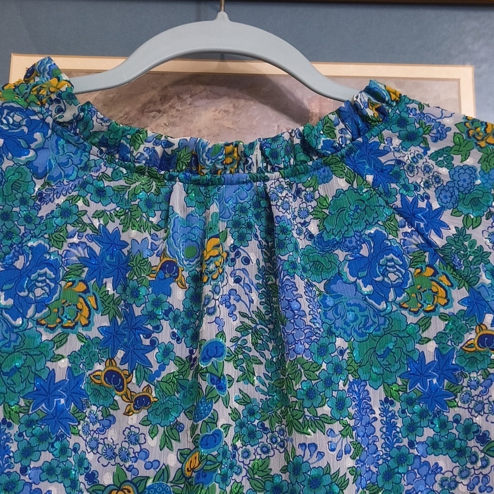 Joie Floral Blue and Green Women's Top Garden Party Brunch Career Large Vacation - Picture 11 of 15